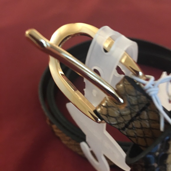 Gold Brown Black Embossed Faux Reptile Snake Skin Skinny Belt 3x XXXL 4X XXXXL - Picture 5 of 5